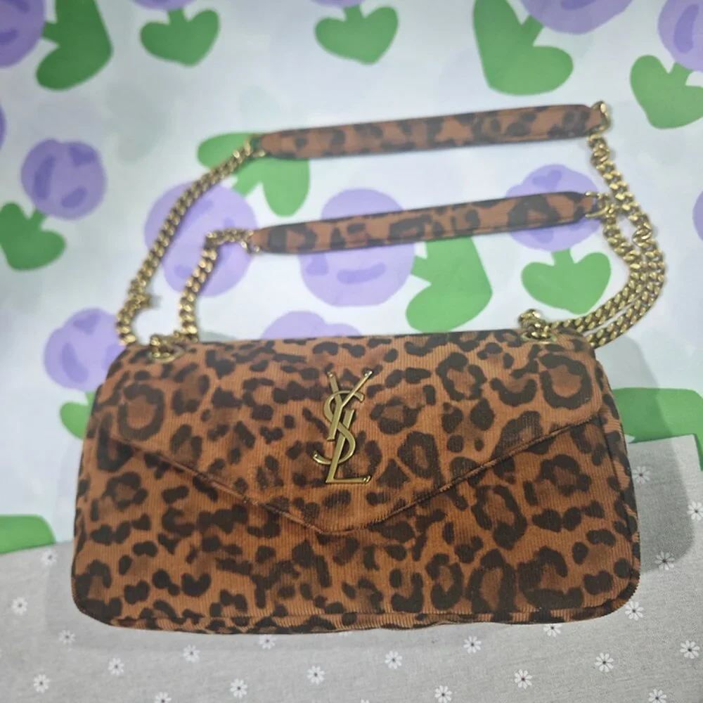 Saint Laurent Leopard Print Corduroy Chain Bag - Picture 2 of 13